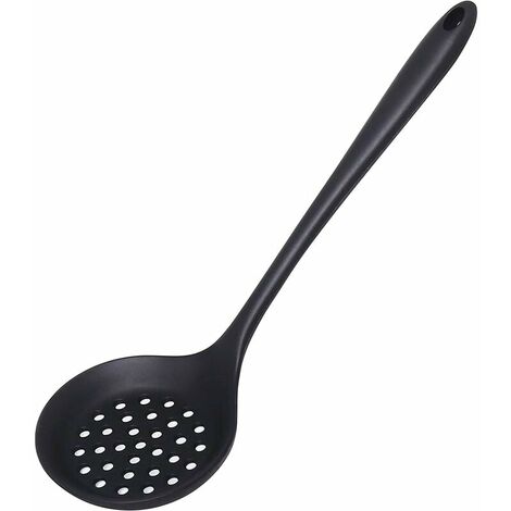 77L Cuillère à Fente, Passoire en Silicone Antiadhésive Sans Couture avec Poignée Ergonomique, Cuillère à Ustensile de Cuisine Résistante à la Chaleur 480F Pour Filtrer les Légumes, Pâtes et Plus,Noir