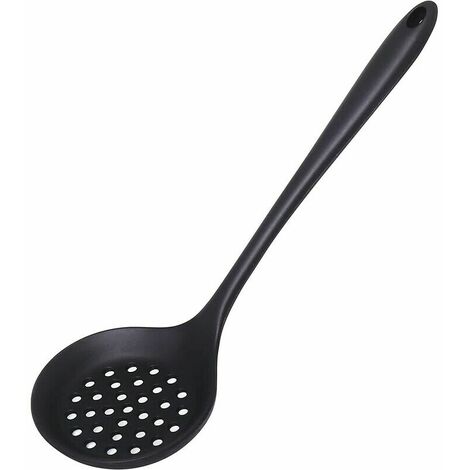 77L Cuillère à Fente, Passoire en Silicone Antiadhésive Sans Couture avec Poignée Ergonomique, Cuillère à Ustensile de Cuisine Résistante à la Chaleur 480F Pour Filtrer les Légumes, Pâtes et Plus,Noir