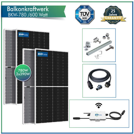 780 W / 600 W Balkonkraftwerk Photovoltaik Solaranlage Steckerfertig WIFI Smart mit Ziegeldach Hochkant
