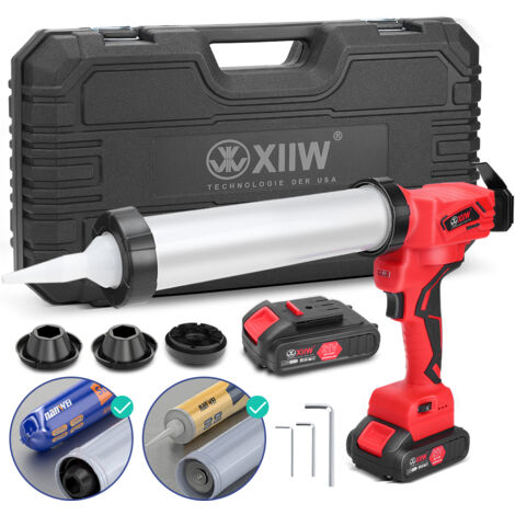 7840N AKKU-Kartuschenpistole mit 2X 2000mAh Li-lon akkus, Elektrisch Silikonpistole Kartuschenpresse Montagekleber mit LED, 6-stufig einstellbar, inkl. Ladegerät, 500W