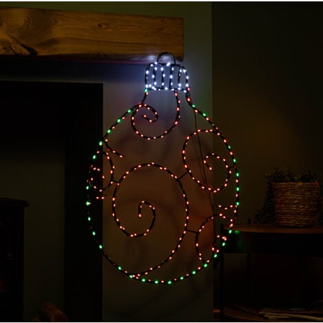 78cm Metal Hanging Christmas Bauble with 245 Static & Twinkling LEDs in Red & Green