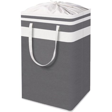 78L Laundry Hamper Canvas Fabric Laundry Hamper Collapsible Storage Bin, Drawstring Laundry Baskets, Collapsible Laundry Bag, Waterproof, Collapsible, Dustproof, 1-Pack Grey/White, ZYL001WG-1