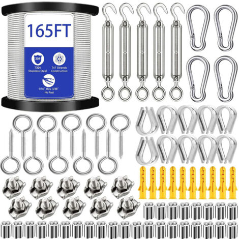78PCS Cable Acier 2MM,50M Cable Inox,304 Cable Acier Inoxydable,M5 Tendeur Cable Inox pour Cable Plante Grimpante Exterieur,kit Palissage Plantes Grimpantes