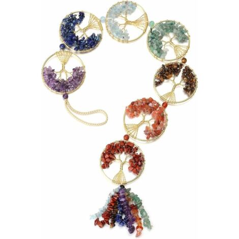 7Chakra Hanging Ornament Tree of Life Ornaments Dreamcatchers Rainbow Stone Healing Handmade Yoga Car / Garden / Window Decoration