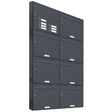 7er Briefkasten Anlage Aufputz - Wandmontage RAL 7016 Anthrazit Klingel