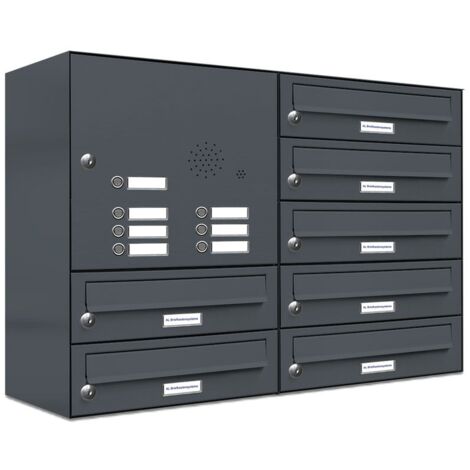 7er Briefkasten Anlage Aufputz - Wandmontage RAL 7016 Anthrazit Klingel