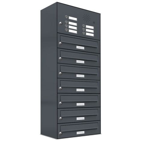 7er Briefkasten Anlage Aufputz - Wandmontage RAL 7016 Anthrazit Klingel