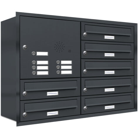 7er Briefkasten Anlage Unterputz Montage RAL 7016 Anthrazit Klingel