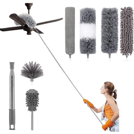 7er-Pack Teleskop-Mikrofaser-Staubwedel-Reinigungsset mit waschbarem Edelstahlgriff, abnehmbaren Köpfen, Staubbürste für Deckenvorhänge, Ventilatoren, Spinnweben, Jalousien … DEBUNS