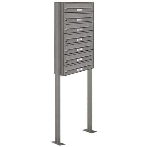 7er Premium Standbriefkasten Aluminiumgrau RAL 9007 freistehend Postkasten 1x7