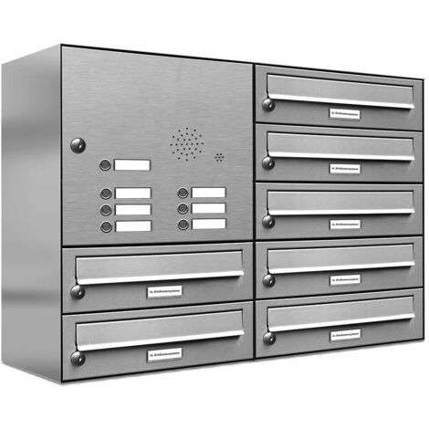7er V2A Edelstahl Briefkastenanlage für Aufputz - Wandmontage Klingel
