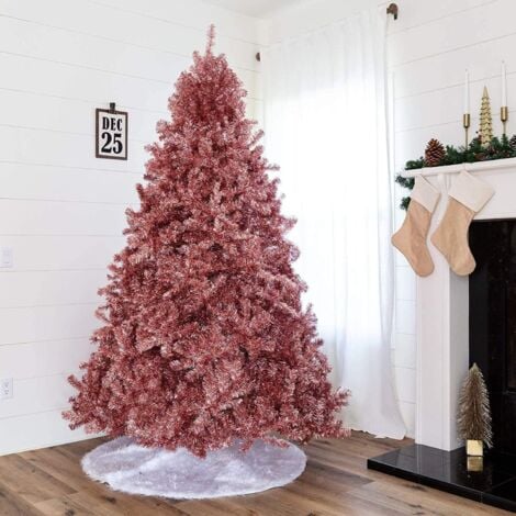 7FT Artificial Christmas Tree Rose Gold Shiny Tinsel Tips