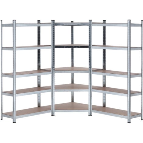 7H SEVEN HOUSE - Pack 2 Estanterías Modulares + 1 Estantería Esquinera, Acero Galvanizado y MDF Antihumedad, Hogar, Trastero, Garaje, Taller, Comercio, 5 Baldas Ajustables, Carga Máx. 875Kg (x3)
