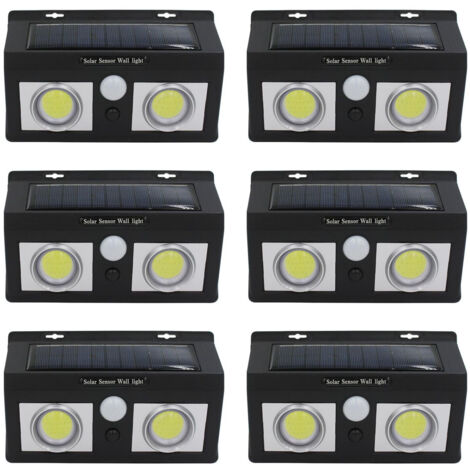 7H SEVENON - Aplique Solar LED Exterior 2 Focos 10W, Para Jardín, Patio o Zonas de Paso, Sensor Crepuscular y Movimiento, 7500K, 250 Lúmenes, 20.000H Vida Útil, Instalación en Pared, Negro, Pack 6