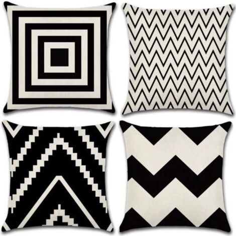 7House 4 Pcs Housses de coussin carré en coton lin 45x45cm géométrique décoration de maison canapé lit