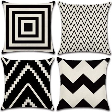 7House 4 Pcs Housses de coussin carré en coton lin 45x45cm géométrique décoration de maison canapé lit