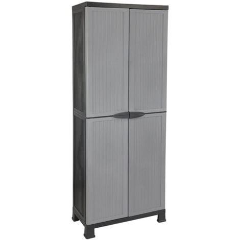 7house - Armario de Resina Alto Almacenaje, Uso Exterior e Interior, Jardín y Terraza, 3 Baldas, 2 Puertas, 70kg Carga Máxima, Dimensiones 39x68x171cm (largo x ancho x alto), Color Gris o Negro