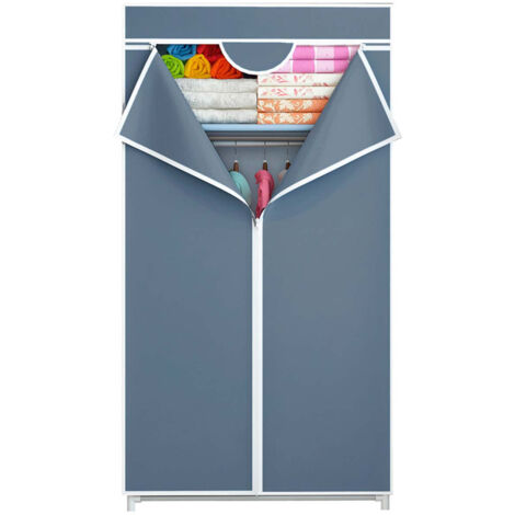 7house Armario Ropero de Tela con Cremallera Gris y Blanco , Armario Ropero Pequeño y Resistente 70x45x155 cm y 10 Kg Carga Máxima , Armario de Tela Desmontable para Dormitorio, Vestidor o Trastero