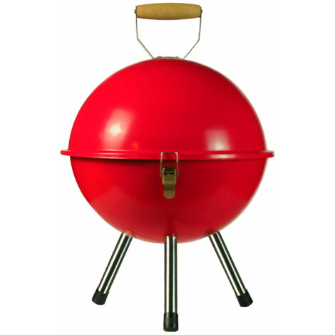 7house -  Barbacoa de Carbón Village, Acero/Madera, Para Jardín, Terraza, Camping y Acampada, Carbón, Función Grill, Válvula Ventilación, Diseño Portátil, Ø35.5x46 cm (diámetro x altura), Rojo