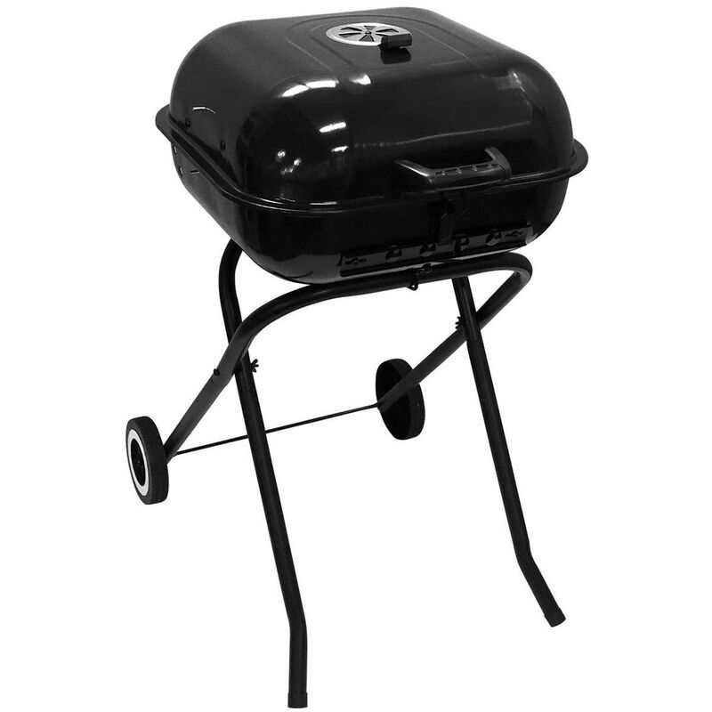 7house - Barbecue au charbon de bois portable et pliable avec roues Tamarit Black 47x52x87cm Noir