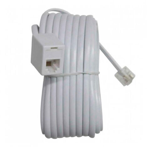 7hSevenOn Elec - Cable Prolongador de Teléfono Macho/Hembra, Plástico PC, 2 Tomas, Clavija RJ11, Longitud Cable 7.5m, Protección IP20, Aislamiento Eléctrico Clase I, Fácil Instalación, Color Blanco