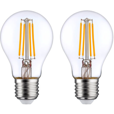 7hSevenOn Premium - Bombilla LED Estándar E27 8W (Pack 2), Aluminio/Policarbonato, 60W Equi, 806lm, Temperatura 2700K, Ángulo Apertura 330º, Clase Energética F, IP20, 25000H Vida Útil, Transparente