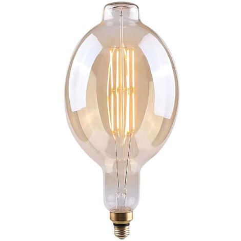 ORION91 7hSevenOn Vintage - Bombilla Led Filamento Decorativa Gigante BT180, Cristal, Casquillo E27, 8W, 40W Equi., 500lm, Luz Blanca Cálida (2100K), 320º, Regulable, 15.000H, Ø18x34cm, Acabado Oro