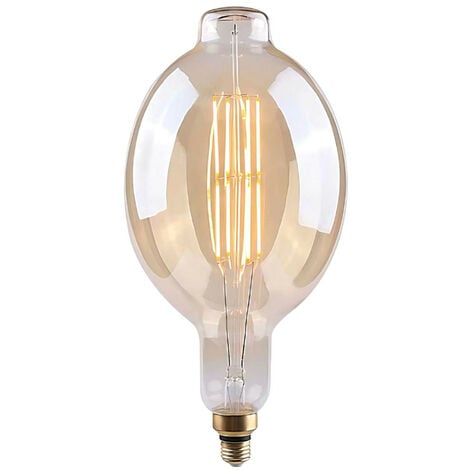 ORION91 7hSevenOn Vintage - Bombilla Led Filamento Decorativa Gigante BT180, Cristal, Casquillo E27, 8W, 40W Equi., 500lm, Luz Blanca Cálida (2100K), 320º, Regulable, 15.000H, Ø18x34cm, Acabado Oro