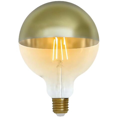 ORION91 7hSevenOn Vintage - Bombilla Led Filamento Decorativa Globo Cúpula Oro/Plata G120, Cristal, E27, 6W, 48W Equi., 600lm, Luz Blanca Cálida (2100K), 350º, Regulable, 15.000H, Ø12x18cm, Acabado Oro/Plata