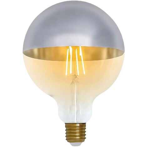 7hSevenOn Vintage - Bombilla Led Filamento Decorativa Globo Cúpula Oro/Plata G120, Cristal, E27, 8W, 60W Equi., 806lm, Luz Blanca Cálida (2100K), 350º, Regulable, 15.000H, Ø12x18cm, Acabado Oro/Plata