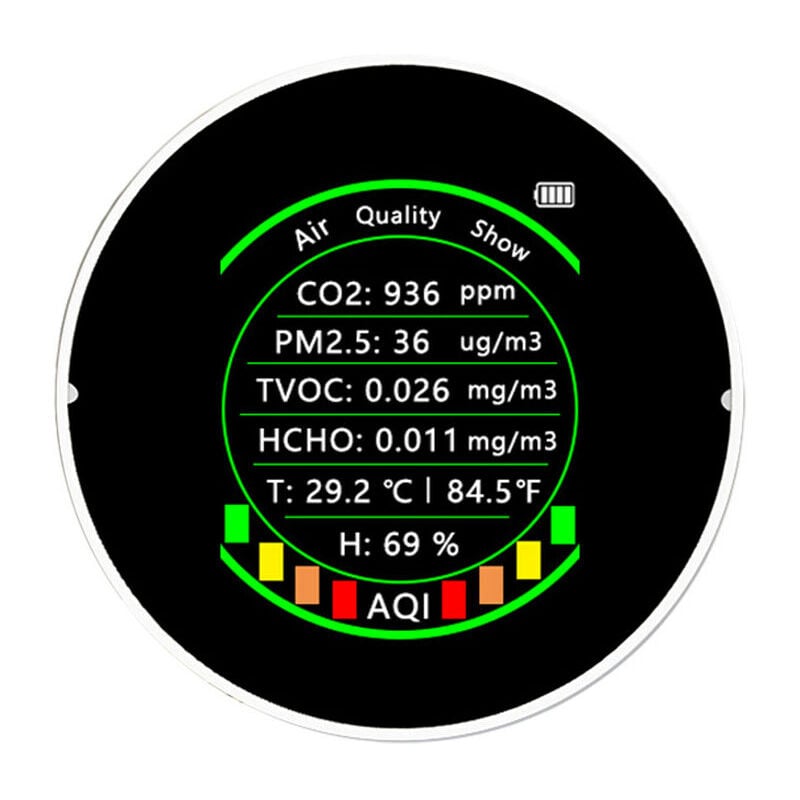 7in1 Compteur multifonctionnel de qualité de l'air PM2.5 CO2 tvoc hcho aqi Testeur de température et d'humidité Détecteur de dioxyde de carbone à