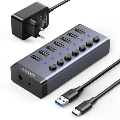 7in1 Multifunktionaler USB-C HUB Splitter - 7x USB 3.0 PD DC 12V Grau