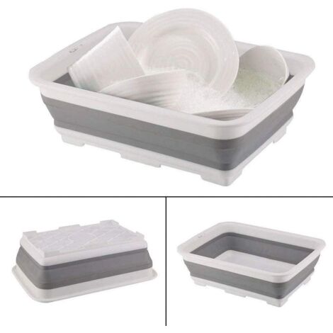 7L Collapsable Wash Basin Water Washing Up Cleaning Sink Multi- Use Grey/White