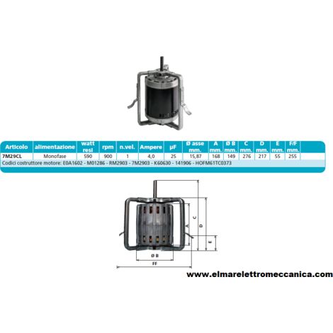 7M29CL 590 W 900 giri Motore Elettrico Monofase Ventilatore Centrifugo Assiale