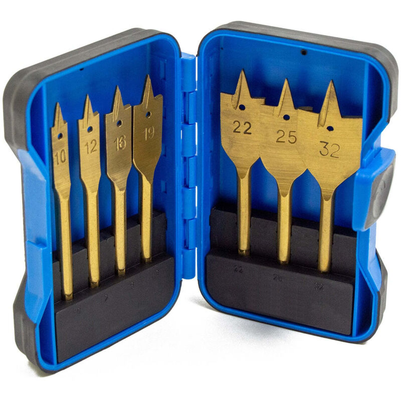 Wolf Trade 7-Piece Flat Wood Drill Bit Set, Cable Routing, Hex Shank Quick Change