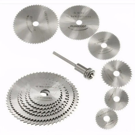 7pc HSS lames de scie outil rotatif, Circulaire en bois de coupe lame de scie Disques pour Dremel Outil rotatif Mandrin avec tige d'extension 1/8&quot(3.175mm)