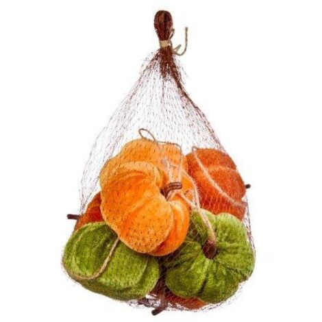 7Pc Velvet Plush Pumpkins 8cm Rustic Orange & Green Mini Pumpkins Fall Halloween Thanksgiving Home Styling cute Displays