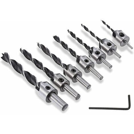 7pcs 5 Flute Countersink Drill Bit Wood Countersink Bits Tapered Reamer Carpentry Drill Bit for Woodworking Chamfering 3-10mm