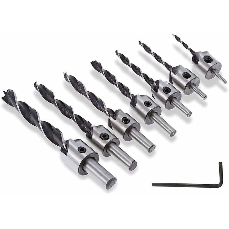 7pcs 5 Flute Countersink Drill Bits Woodworking Countersink Drill Bits Taper Reamer Woodworking Drill Bits for Wood Chamfering 3-10mm