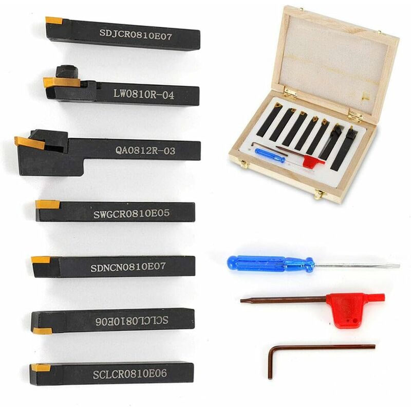 Gojoy - 7pcs 8mm tige de tour insert en carbure indexable et porte-outil de tournage cnc ensemble