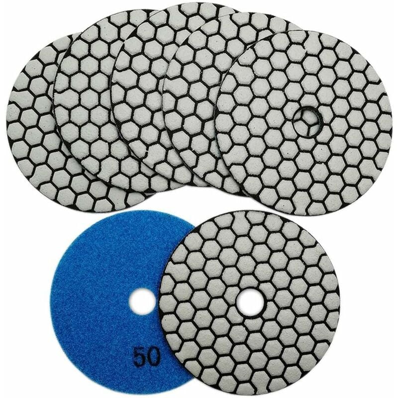 7Pcs Disque Diamant de Polissage 4'/100mm Sec Diamant Polissage Pads pour Marbre, Granite, Pierre, Béton (50)