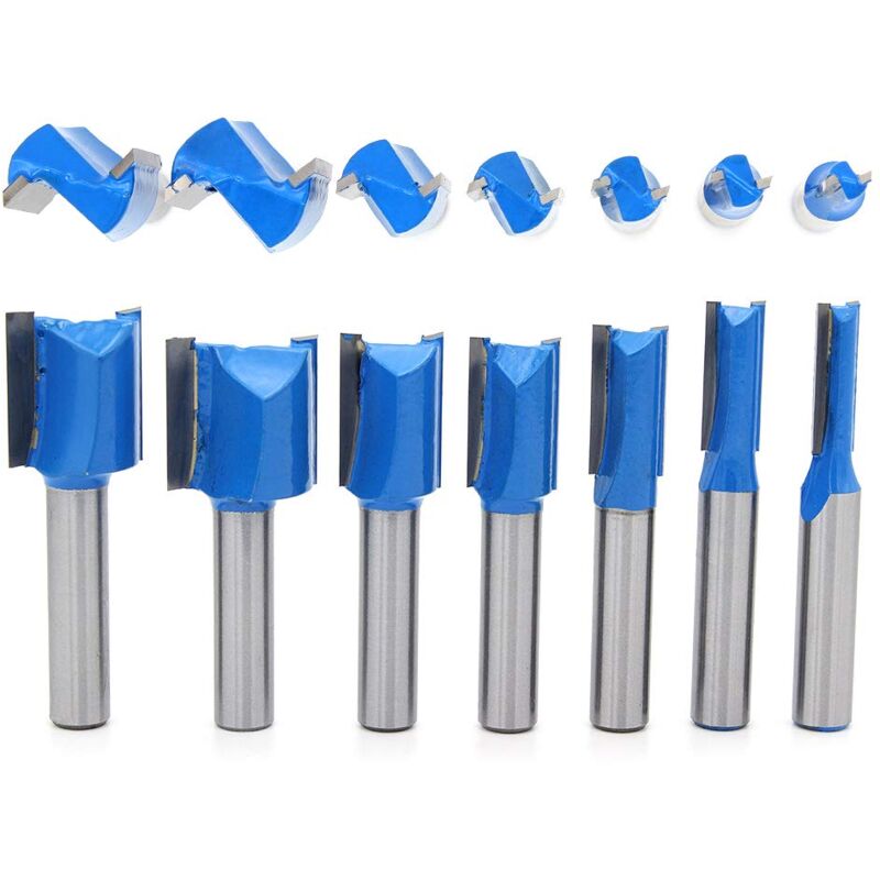 7Pcs Fraise droite à queue de 8 mm, 6mm 8mm 10mm 12mm 14mm 18mm 20mm de diametre Fraise à Bois Routeur à Coupe Droite Flush Trim Pattern Router Pour