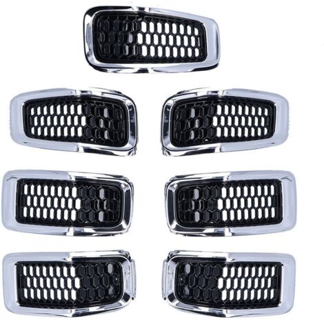 7pcs Grille avant Inserts Grill Guard Garniture Accessoire Fit pour Jeep Cherokee 2014-2018Chromeplate Frame