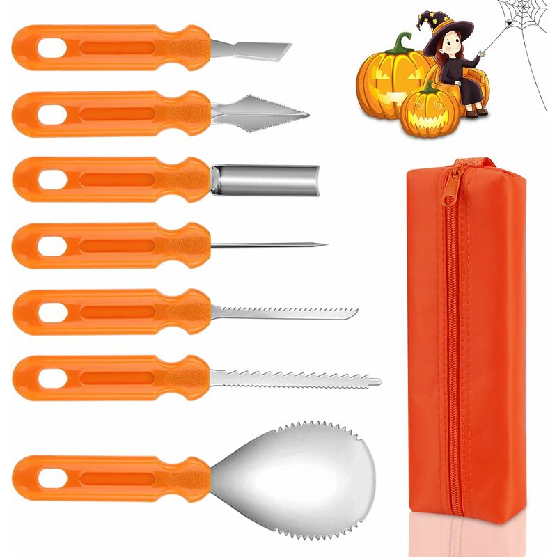 

7Pcs Kit de Talla de Calabaza de Halloween ,Herramientas de Tallado de Calabaza ,Calabaza DIY decoración de Halloween,DIY Calabaza