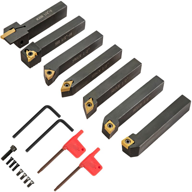 7pcs/set Indexable Carbide Lathe Tools Carbide Tool Holder 1/2' For Lathe Black
