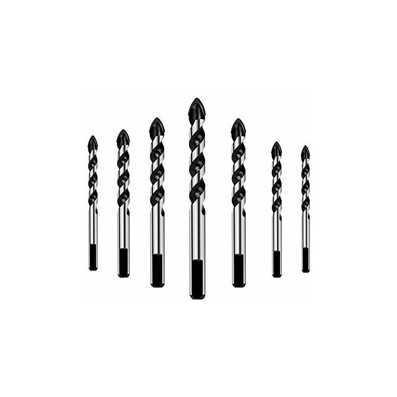7pcs Tungsten Carbide Tip Drill Bits Set Masonry Drill Bits Set for Porcelain Ceramic Tile, Concrete, Brick Wall, Glass, Mirrors, Plastic Masonry and