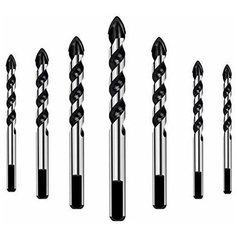 7pcs Tungsten Carbide Tip Drill Bits Set Masonry Drill Bits Set for Porcelain Ceramic Tile, Concrete, Brick Wall, Glass, Mirrors, Plastic Masonry and Wood (3 4 5 6 8 10 12mm)