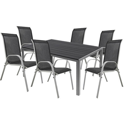 7tlg Gartenmöbel Set Alu Non-Wood 180x90cm + 6 Stapelstuhl-M726836+6xMMC330886