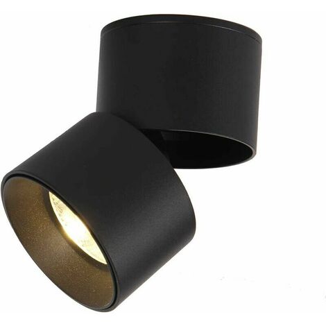 7W Adjustable Surface Mounted Spotlight LED Spotlight Ceiling Spotlight Adjustable Angle Adjustable Ceiling Light COB Lamp, 360° Rotation (Warm White 3000k) (Black)