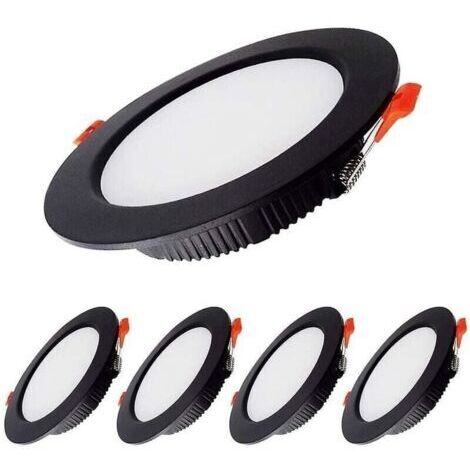 7W Spot Led Encastrable Dimmable Noir Extra Plat 230V 5 Pack,700LM = 70W incandescence, IP44,Blanc Froid 6000K, Dcoupe 80-90mm,Rond plafond encastr Pour salle de bain,Cuisine,Salon,Couloir